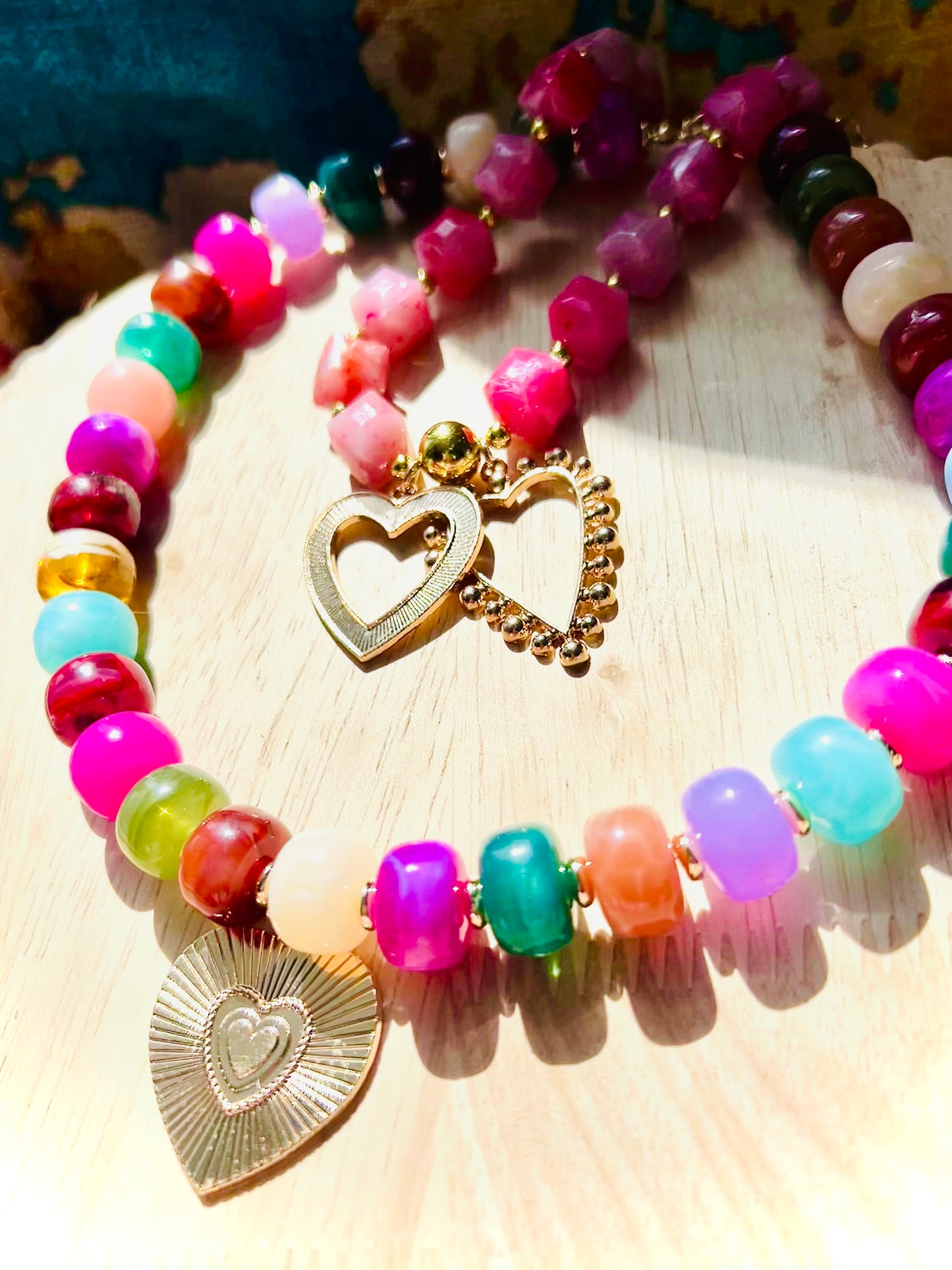 Queen of Hearts Pink Beaded Necklace