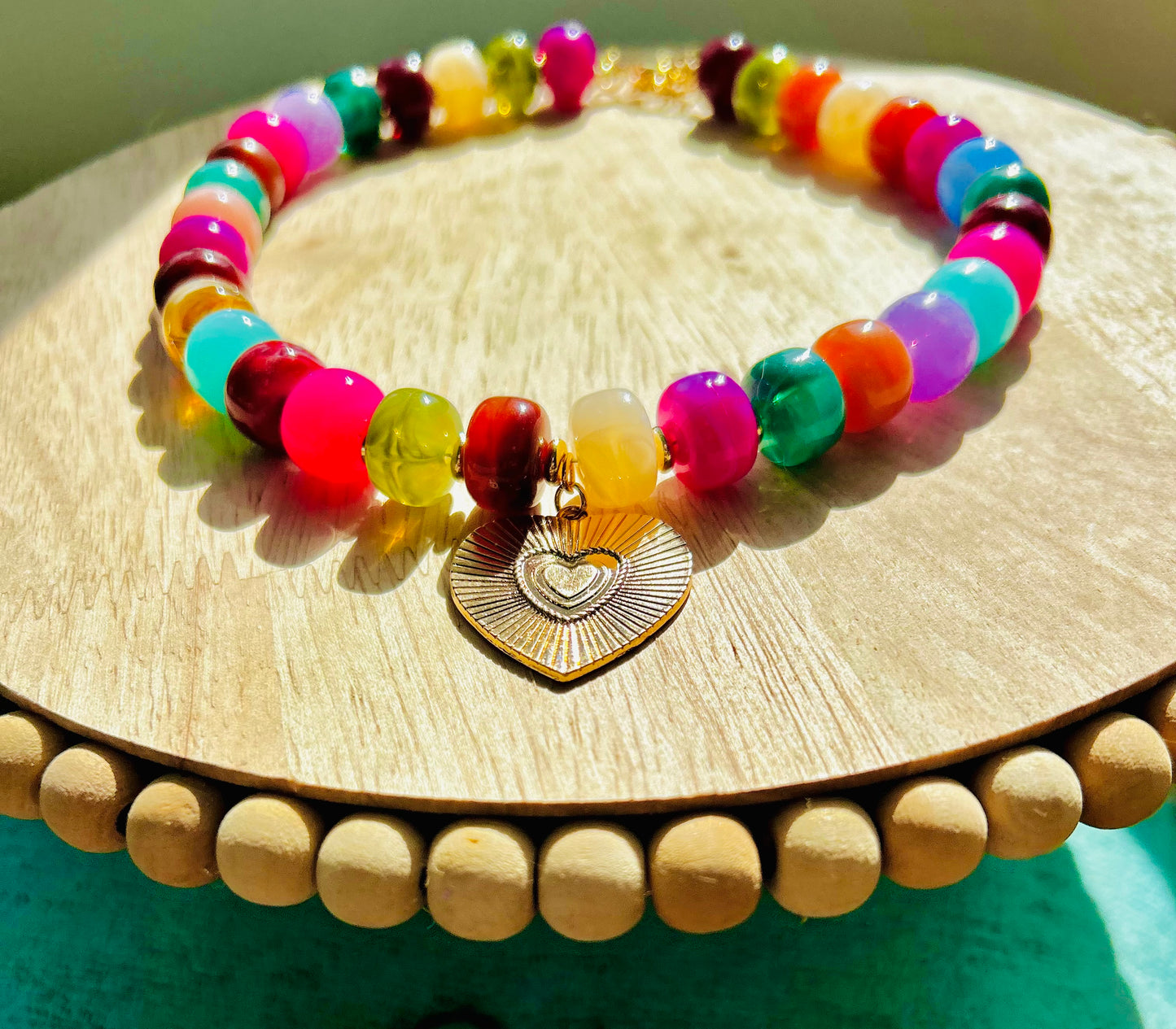 Rainbow Hearts Beaded Necklace