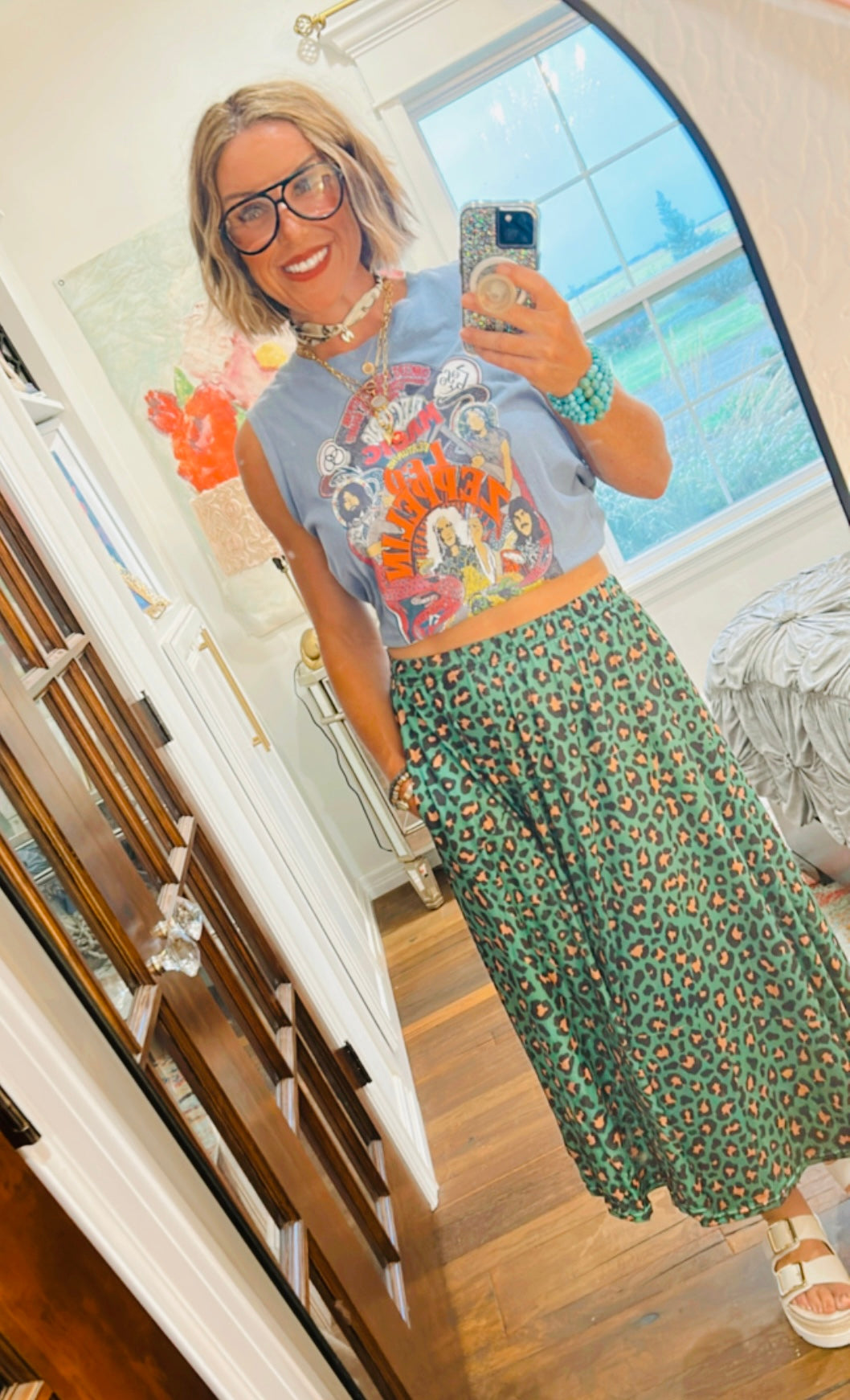 Emerald Leopard Print Skirt