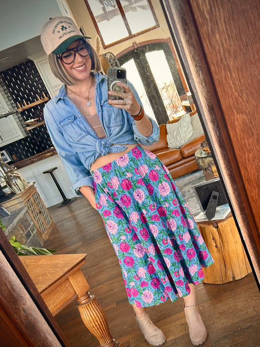 Florence In Floral Midi Skirt