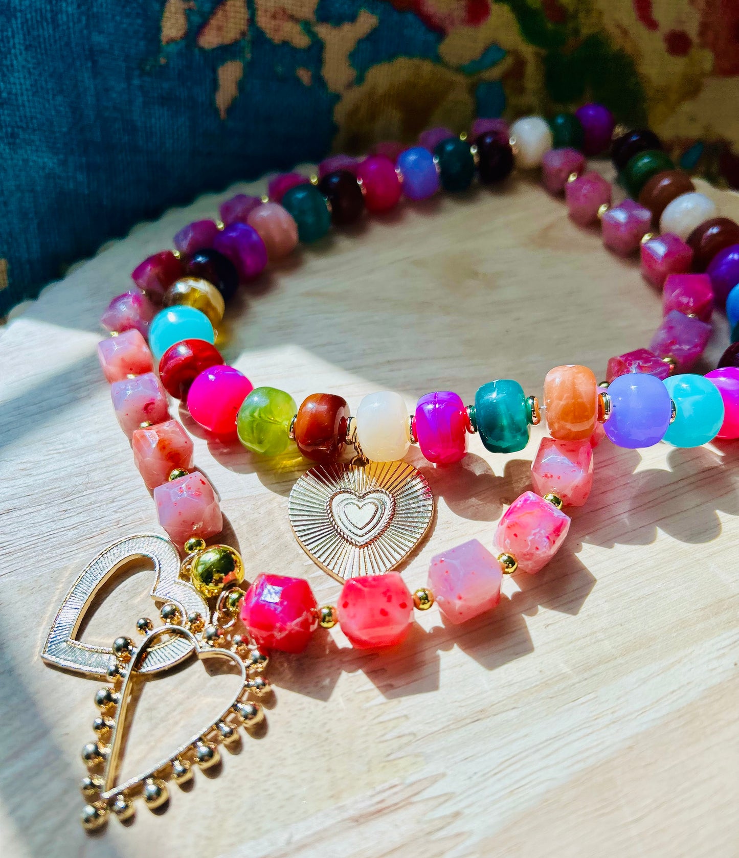 Queen of Hearts Pink Beaded Necklace