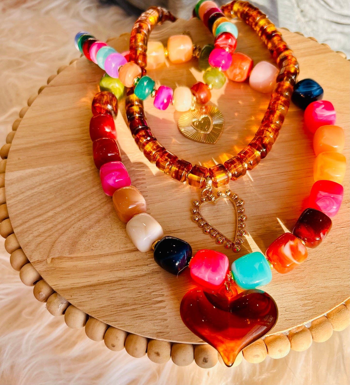 Rainbow Hearts Beaded Necklace
