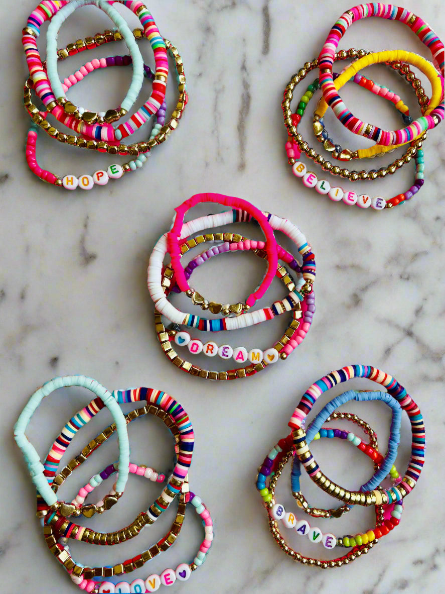 Beaded Stack Bracelet Set-"BRAVE"