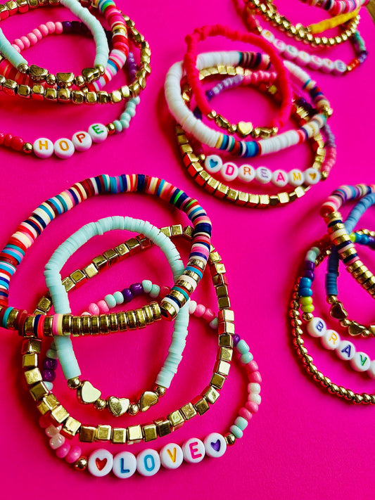 Beaded Stack Bracelet Set-"LOVE"