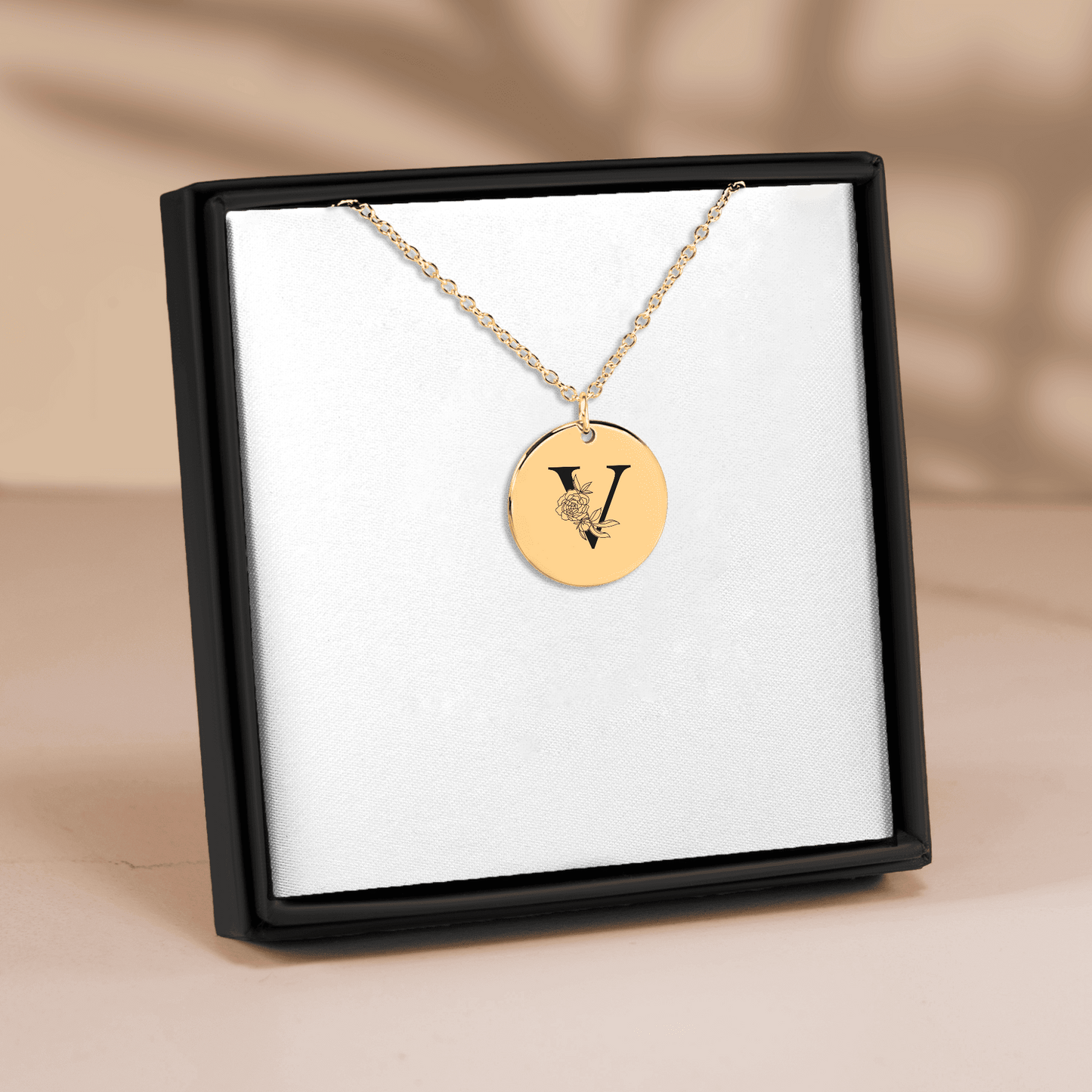 Floral Initial Necklace – "V"