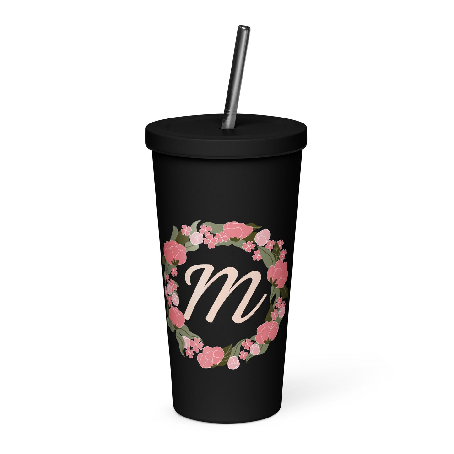 Custom Initial Tumbler with Lid and Straw