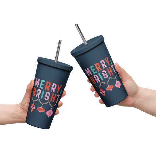 Merry & Bright Tumbler with Lid & Straw